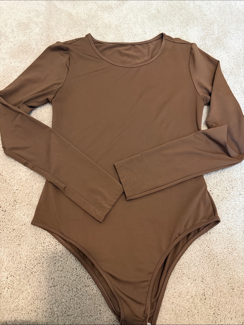 SHEIN Long Sleeve Scoop Neck Bodysuit in Brown